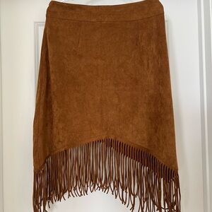 Brown Fringe Suede Skirt